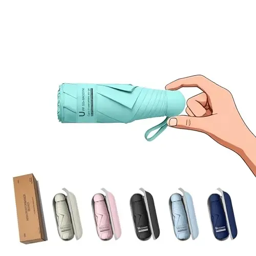 BAODINI Travel Essentials Hamyon uchun mini soyabon, g'ilofi bilan, kichik ixcham UV quyoshdan himoya qiluvchi yengil kichkina cho'ntak qo'lda ochiladigan yopiladigan soyabon ayollar, bolalar va erkaklar uchun hamyonga ryukzakga mos - 1