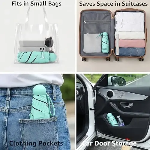 BAODINI Travel Essentials Hamyon uchun mini soyabon, g'ilofi bilan, kichik ixcham UV quyoshdan himoya qiluvchi yengil kichkina cho'ntak qo'lda ochiladigan yopiladigan soyabon ayollar, bolalar va erkaklar uchun hamyonga ryukzakga mos - 4