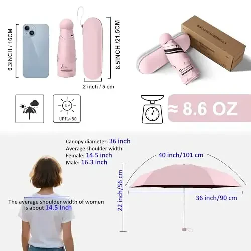 BAODINI Travel Essentials Hamyon uchun mini soyabon, G'ilofli, kichik ixcham UV quyoshdan himoya qiluvchi yengil kichkina cho'ntak qo'lda ochiladigan yopiladigan soyabon ayollar, bolalar va erkaklar uchun hamyon ryukzakiga mos - 4