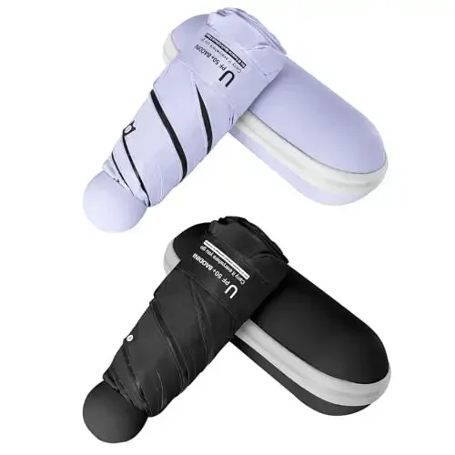 BAODINI Travel Essentials Hamyon uchun mini soyabon, g‘ilofli, kichik ixcham UV quyoshdan himoya qiluvchi, yengil, kichkina cho‘ntak, qo‘lda ochiladigan yopiladigan soyabon ayollar, bolalar va erkaklar uchun hamyon ryukzakiga mos. - 1