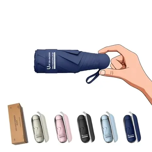 BAODINI Travel Essentials Hamyon uchun mini soyabon, g'ilofli, kichik ixcham UV quyoshdan himoya, yengil, kichkina cho'ntak, qo'lda ochiladigan va yopiladigan soyabon ayollar, bolalar va erkaklar uchun hamyon ryukzakiga mos - 2