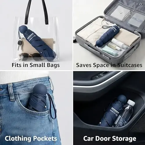 BAODINI Travel Essentials Hamyon uchun mini soyabon, g'ilofli, kichik ixcham UV quyoshdan himoya, yengil, kichkina cho'ntak, qo'lda ochiladigan va yopiladigan soyabon ayollar, bolalar va erkaklar uchun hamyon ryukzakiga mos - 3