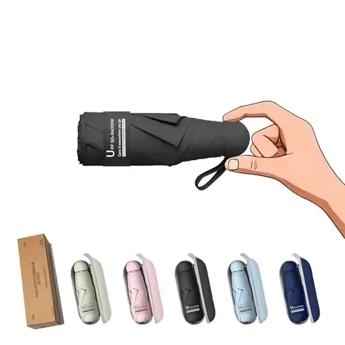 BAODINI Travel Essentials Hamyon uchun mini soyabon G'ilofli Kichik ixcham UV Quyoshdan himoya Yengil kichkina cho'ntak Qo'lda ochiladigan yopiladigan ayollar, bolalar va erkaklar uchun soyabon Hamyon ryukzakiga mos keladi 