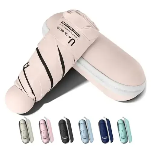 BAODINI Travel Essentials Hamyon uchun mini soyabon G'ilofli kichik ixcham UV quyoshdan himoya Yengil kichkina cho'ntak qo'lda ochiladigan yopiladigan soyabon ayollar bolalar va erkaklar uchun Hamyon Ryukzakka mos 