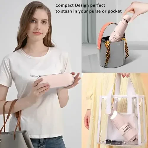 BAODINI Travel Essentials Hamyon uchun mini soyabon G'ilofli kichik ixcham UV quyoshdan himoya Yengil kichkina cho'ntak qo'lda ochiladigan yopiladigan soyabon ayollar bolalar va erkaklar uchun Hamyon Ryukzakka mos - 4