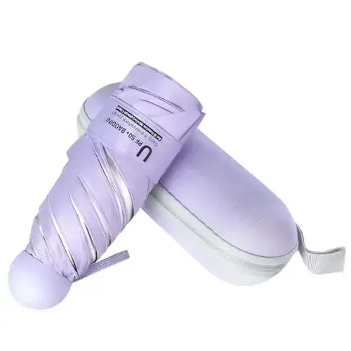 BAODINI Travel Essentials Hamyon uchun mini soyabon G'ilofli kichik ixcham UV quyoshdan himoya Yengil kichkina cho'ntak qo'lda ochiladigan yopiladigan soyabon ayollar bolalar va erkaklar uchun hamyon ryukzakka mos 