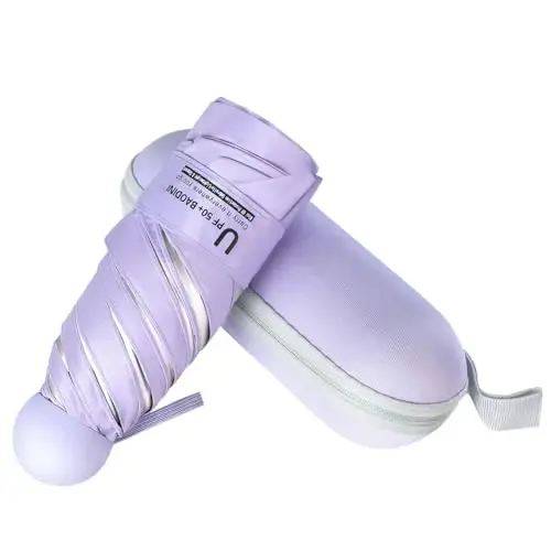 BAODINI Travel Essentials Hamyon uchun mini soyabon G'ilofli kichik ixcham UV quyoshdan himoya Yengil kichkina cho'ntak qo'lda ochiladigan yopiladigan soyabon ayollar bolalar va erkaklar uchun hamyon ryukzakka mos 