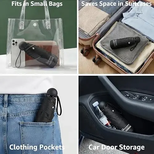 BAODINI Travel Essentials Hamyon uchun mini soyabon G'ilofli kichik ixcham UV quyoshdan himoya Yengil kichkina cho'ntak Qo'lda ochiladigan yopiladigan soyabon Ayollar bolalar va erkaklar uchun Hamyon xalta uchun mos - 2