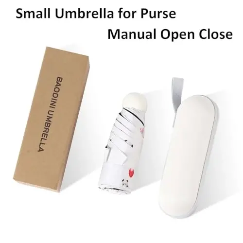 BAODINI Travel Essentials Hamyon uchun mini soyabon G'ilofli kichik ixcham UV quyoshdan himoya Yengil kichkina cho'ntak qo'lda ochiladigan yopiladigan soyabon Ayollar bolalar va erkaklar uchun hamyonga ryukzakga mos - 4