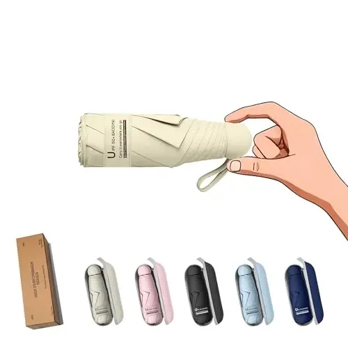 BAODINI Travel Essentials Hamyon uchun mini soyabon, kichkina ixcham UV quyoshdan himoya qilish, yengil kichkina cho'ntak qo'lda ochiladigan yopiladigan soyabon ayollar, bolalar va erkaklar uchun hamyon xaltasiga mos keladi - BAODINI (1)