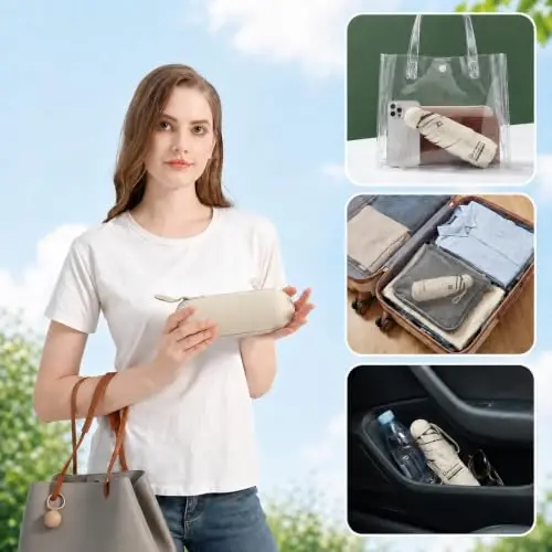 BAODINI Travel Essentials Hamyon uchun mini soyabon, kichkina ixcham UV quyoshdan himoya qilish, yengil kichkina cho'ntak qo'lda ochiladigan yopiladigan soyabon ayollar, bolalar va erkaklar uchun hamyon xaltasiga mos keladi - 4