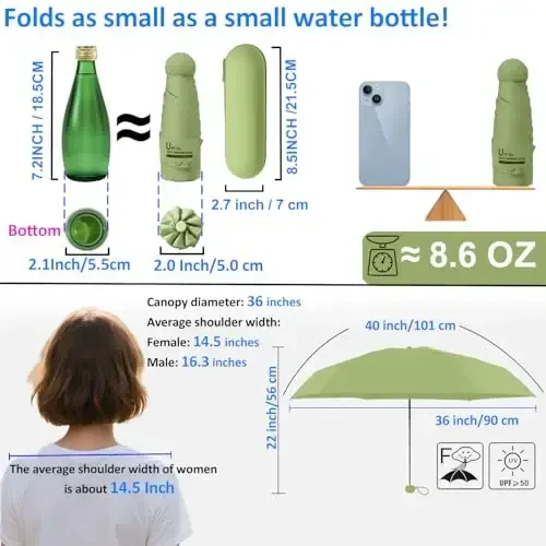 BAODINI Travel Essentials Hamyon uchun mini soyabon, kichkina ixcham UV quyoshdan himoya qiluvchi yengil cho'ntak qo'lda ochiladigan yopiladigan soyabon ayollar, bolalar va erkaklar uchun hamyon ryukzakiga mos - 5