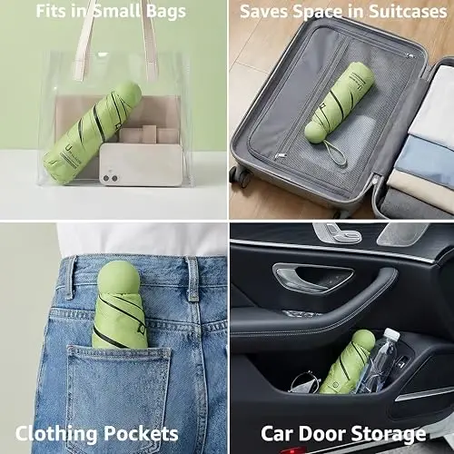 BAODINI Travel Essentials Hamyon uchun mini soyabon, kichkina ixcham UV quyoshdan himoya qiluvchi yengil cho'ntak qo'lda ochiladigan yopiladigan soyabon ayollar, bolalar va erkaklar uchun hamyon ryukzakiga mos - 1