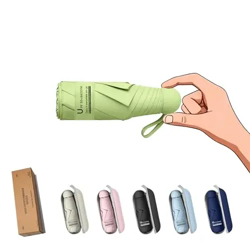 BAODINI Travel Essentials Hamyon uchun mini soyabon, kichkina ixcham UV quyoshdan himoya qiluvchi yengil cho'ntak qo'lda ochiladigan yopiladigan soyabon ayollar, bolalar va erkaklar uchun hamyon ryukzakiga mos - 5