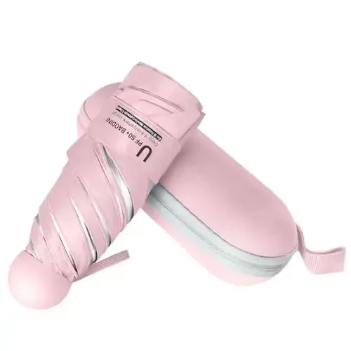 BAODINI Travel Essentials Hamyon uchun mini soyabon, kichkina ixcham UV quyoshdan himoya qiluvchi yengil kichik cho‘ntak, ayollar, bolalar va erkaklar uchun hamyon ryukzakiga mos qo‘lda ochiladigan yopiladigan soyabon 