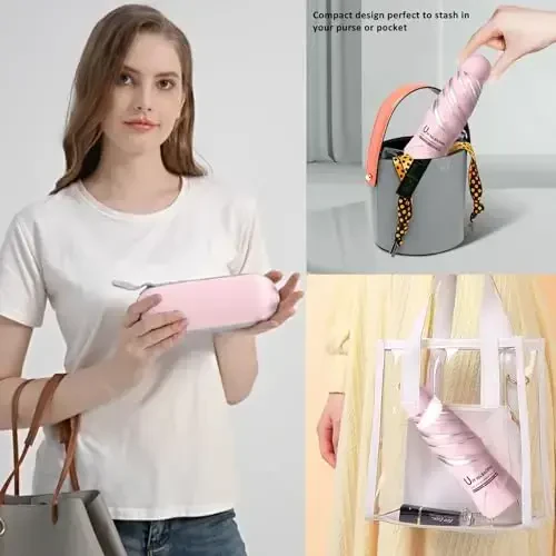 BAODINI Travel Essentials Hamyon uchun mini soyabon, kichkina ixcham UV quyoshdan himoya qiluvchi yengil kichik cho‘ntak, ayollar, bolalar va erkaklar uchun hamyon ryukzakiga mos qo‘lda ochiladigan yopiladigan soyabon - 3