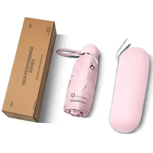 BAODINI Travel Essentials Hamyon uchun mini soyabon, kichkina ixcham UV quyoshdan himoya qiluvchi yengil kichik cho‘ntak, ayollar, bolalar va erkaklar uchun hamyon ryukzakiga mos qo‘lda ochiladigan yopiladigan soyabon - 6