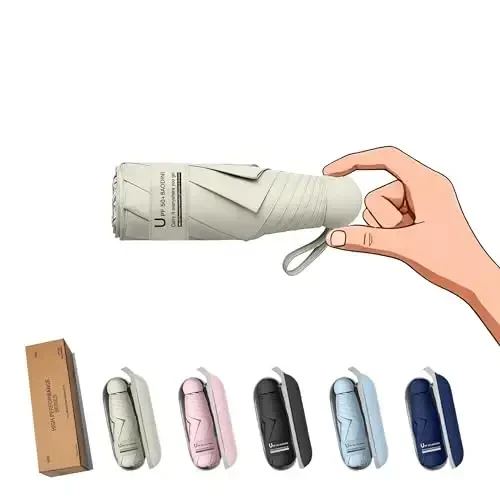 BAODINI Travel Essentials hamyon uchun mini soyabon, kichkina ixcham UV quyoshdan himoya qiluvchi yengil kichik cho'ntak qo'lda ochiladigan yopiladigan soyabon ayollar, bolalar va erkaklar uchun hamyonga ryukzakga mos - BAODINI