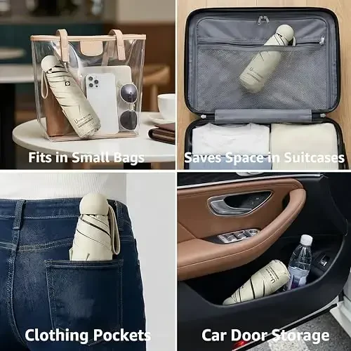 BAODINI Travel Essentials hamyon uchun mini soyabon, kichkina ixcham UV quyoshdan himoya qiluvchi yengil kichik cho'ntak qo'lda ochiladigan yopiladigan soyabon ayollar, bolalar va erkaklar uchun hamyonga ryukzakga mos - 3