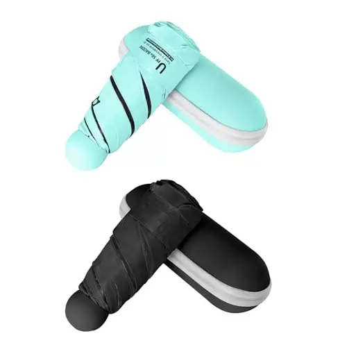 BAODINI Travel Essentials Mini Umbrella for Purse With Case Small Compact UV Sun Protection Lightweight Tiny Pocket Manual Open Close Umbrella for Women Kids and Men Fit Purse Backpack 