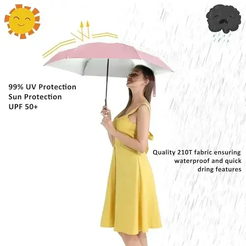 BAODINI Travel Essentials Mini Umbrella for Purse With Case Small Compact UV Sun Protection Lightweight Tiny Pocket Manual Open Close Umbrella for Women Kids and Men Fit Purse Backpack - 2