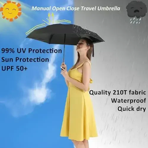 BAODINI Travel Essentials Mini Umbrella for Purse With Case Small Compact UV Sun Protection Lightweight Tiny Pocket Manual Open Close Umbrella for Women Kids and Men Fit Purse Backpack - 3