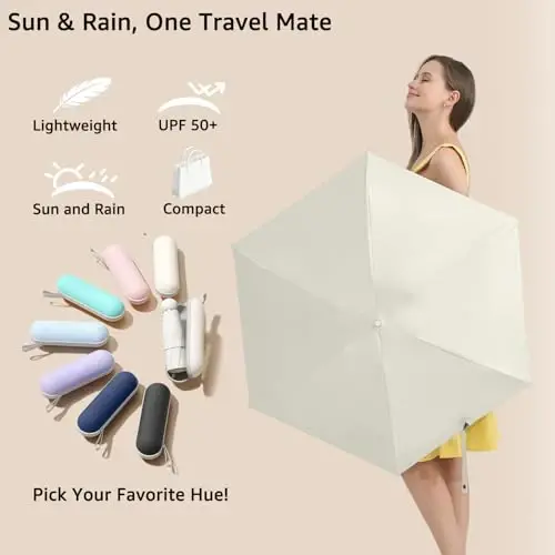 BAODINI Travel Essentials Mini Umbrella for Purse With Case Small Compact UV Sun Protection Lightweight Tiny Pocket Manual Open Close Umbrella for Women Kids and Men Fit Purse Backpack - 5