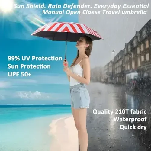 BAODINI Travel Essentials Mini Umbrella for Purse With Case Small Compact UV Sun Protection Lightweight Tiny Pocket Manual Open Close Umbrella for Women Kids and Men Fit Purse Backpack - 3