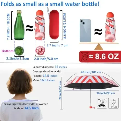 BAODINI Travel Essentials Mini Umbrella for Purse With Case Small Compact UV Sun Protection Lightweight Tiny Pocket Manual Open Close Umbrella for Women Kids and Men Fit Purse Backpack - 4
