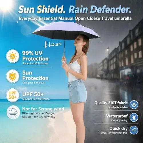 BAODINI Travel Essentials Mini Umbrella for Purse With Case Small Compact UV Sun Protection Lightweight Tiny Pocket Manual Open Close Umbrella for Women Kids and Men Fit Purse Backpack 
