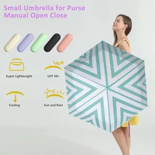 BAODINI Travel Essentials Mini Umbrella for Purse With Case Small Compact UV Sun Protection Lightweight Tiny Pocket Manual Open Close Umbrella for Women Kids and Men Fits Purse Backpack - 2