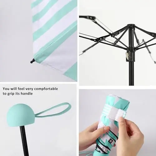 BAODINI Travel Essentials Mini Umbrella for Purse With Case Small Compact UV Sun Protection Lightweight Tiny Pocket Manual Open Close Umbrella for Women Kids and Men Fits Purse Backpack - 5