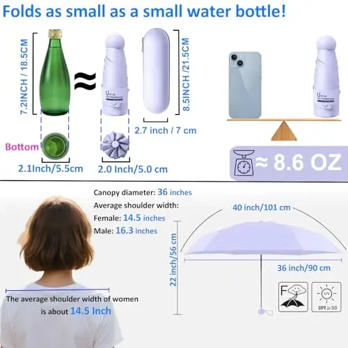 BAODINI Travel Mini Soybon uchun Soybon G'ilofli Kichik Kompakt UV Quyoshdan Himoya Quyosh Yengil Kichkina Cho'ntak Qo'lda Ochiq Yopiladigan Ayollar Bolalar va Erkaklar uchun Soybon - 4