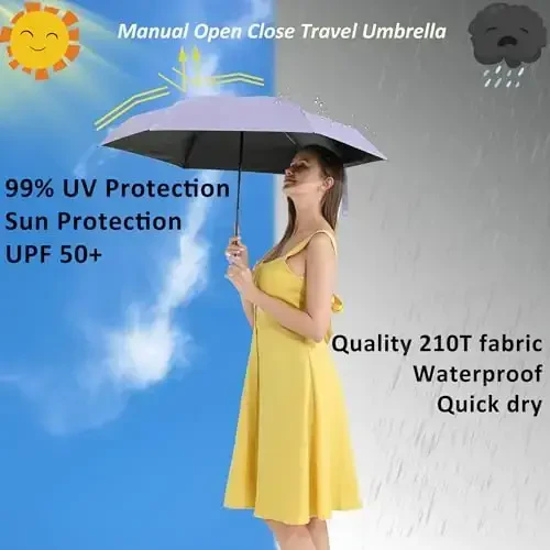 BAODINI Travel Mini Umbrella for Purse With Case Small Compact UV Sun Protection Sun Lightweight Tiny Pocket Manual Open Close Umbrella for Women Kids and Men - 2