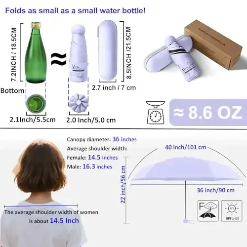 BAODINI Travel Mini Umbrella for Purse With Case Small Compact UV Sun Protection Sun Lightweight Tiny Pocket Manual Open Close Umbrella for Women Kids and Men - 3