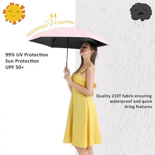 BAODINI Travel Mini Umbrella for Purse With Case-Small Compact UV Umbrella Protection Sun-Lightweight Tiny Pocket Umbrella with Case for Women, Girls and Men - 9