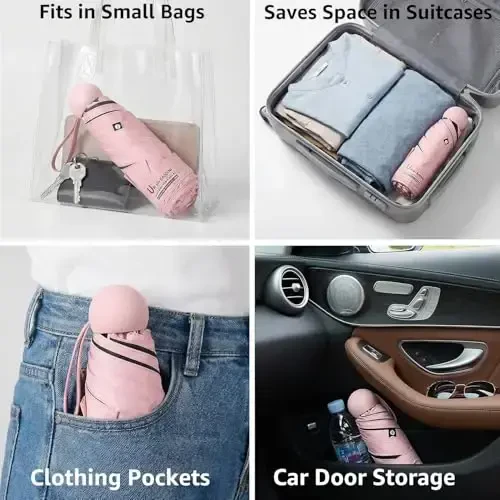 BAODINI Travel Mini Umbrella for Purse With Case-Small Compact UV Umbrella Protection Sun-Lightweight Tiny Pocket Umbrella with Case for Women, Girls and Men - 4