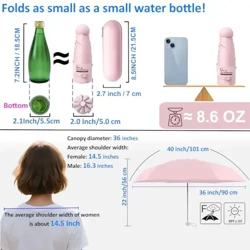 BAODINI Travel Mini Umbrella for Purse With Case-Small Compact UV Umbrella Protection Sun-Lightweight Tiny Pocket Umbrella with Case for Women, Girls and Men - 6