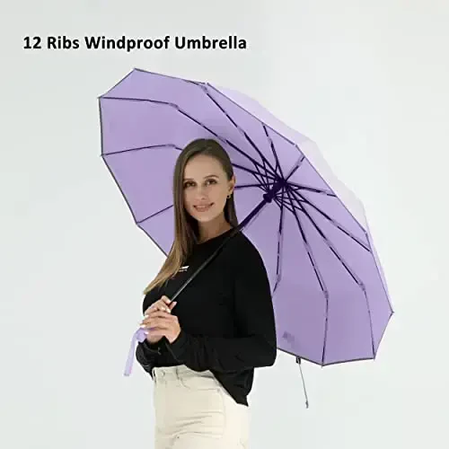 BAODINI Windproof Compact Rain Umbrella for Travel 42/46 Inch Premium Fabric Auto Open Perfect for Purse and Backpack Portable Umbrella for Women and Men - 3
