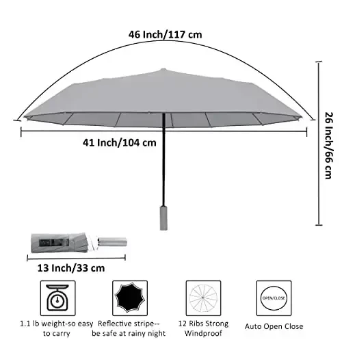 BAODINI Windproof Compact Rain Umbrella for Travel 42/46 Inch Premium Fabric Auto Open Perfect for Purse and Backpack Portable Umbrella for Women and Men - 3