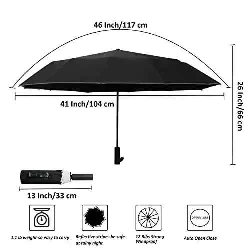 BAODINI Windproof Compact Rain Umbrella for Travel 42/46 Inch Premium Fabric Auto Open Perfect for Purse and Backpack Portable Umbrella for Women and Men - 6