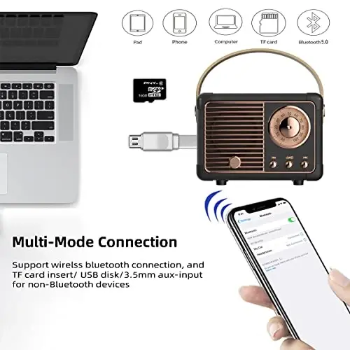 Baolira Retro Bluetooth Speaker, Portable Wireless Speaker with Crystal Clear Stereo Sound and Rich Bass,Retro Decor for Desk Bedroom Kitchen, Birthday Gifts for Women Men Teens (Black) - 2