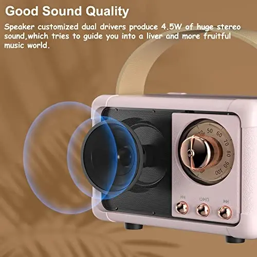 Baolira Retro Bluetooth Speaker, Portable Wireless Speaker with Crystal Clear Stereo Sound Rich Bass, Best Birthday Gifts Ideas for Women Teenage (Pink) - 3