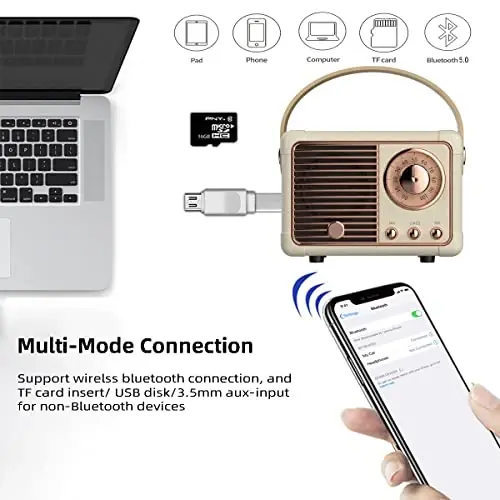 Baolira Retro Bluetooth Speaker, Portable Wireless Speaker with Crystal Clear Stereo Sound Rich Bass, Vintage Decor, Birthday Gifts for Women Teenage (Beige) - BAOLIRA (1)