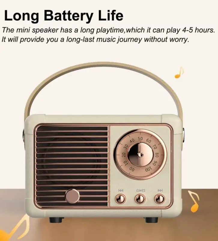 Baolira Retro Bluetooth Speaker, Portable Wireless Speaker with Crystal Clear Stereo Sound Rich Bass, Vintage Decor, Birthday Gifts for Women Teenage (Beige) - 3