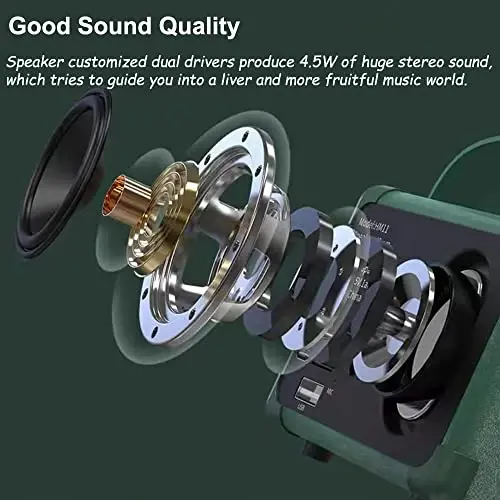 Baolira Retro Bluetooth Karnay, Ko'chma Simsiz Karnay, Kristalli Tiniq Stereo Ovoz bilan, Yotoq xonasi Ofis Oshxonasi uchun Retro Dekor, Ayollar Erkaklar O'smirlar uchun Tug'ilgan kun Sovg'alari (Yashil) - 4