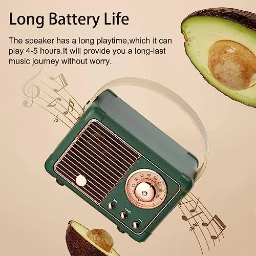 Baolira Retro Bluetooth Karnay, Ko'chma Simsiz Karnay, Kristalli Tiniq Stereo Ovoz bilan, Yotoq xonasi Ofis Oshxonasi uchun Retro Dekor, Ayollar Erkaklar O'smirlar uchun Tug'ilgan kun Sovg'alari (Yashil) - 3