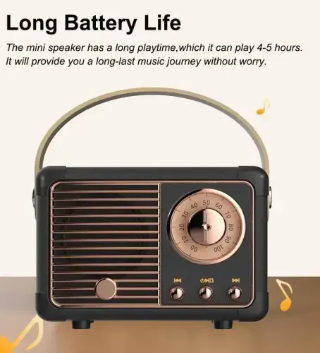 Baolira Retro Bluetooth karnay, Kristall ravshan stereo ovoz va boy bassga ega portativ simsiz karnay, Stol yotoq xonasi oshxonasi uchun retro dekor, Ayollar erkaklar o'smirlar uchun tug'ilgan kun sovg'alari (qora) - 5