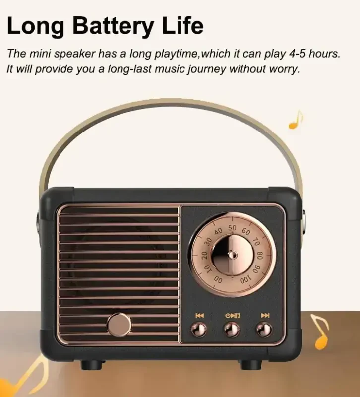 Baolira Retro Bluetooth karnay, Kristall ravshan stereo ovoz va boy bassga ega portativ simsiz karnay, Stol yotoq xonasi oshxonasi uchun retro dekor, Ayollar erkaklar o'smirlar uchun tug'ilgan kun sovg'alari (qora) - 5