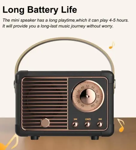 Baolira Retro Bluetooth karnay, Kristall ravshan stereo ovoz va boy bassga ega portativ simsiz karnay, Stol yotoq xonasi oshxonasi uchun retro dekor, Ayollar erkaklar o'smirlar uchun tug'ilgan kun sovg'alari (qora) - 5